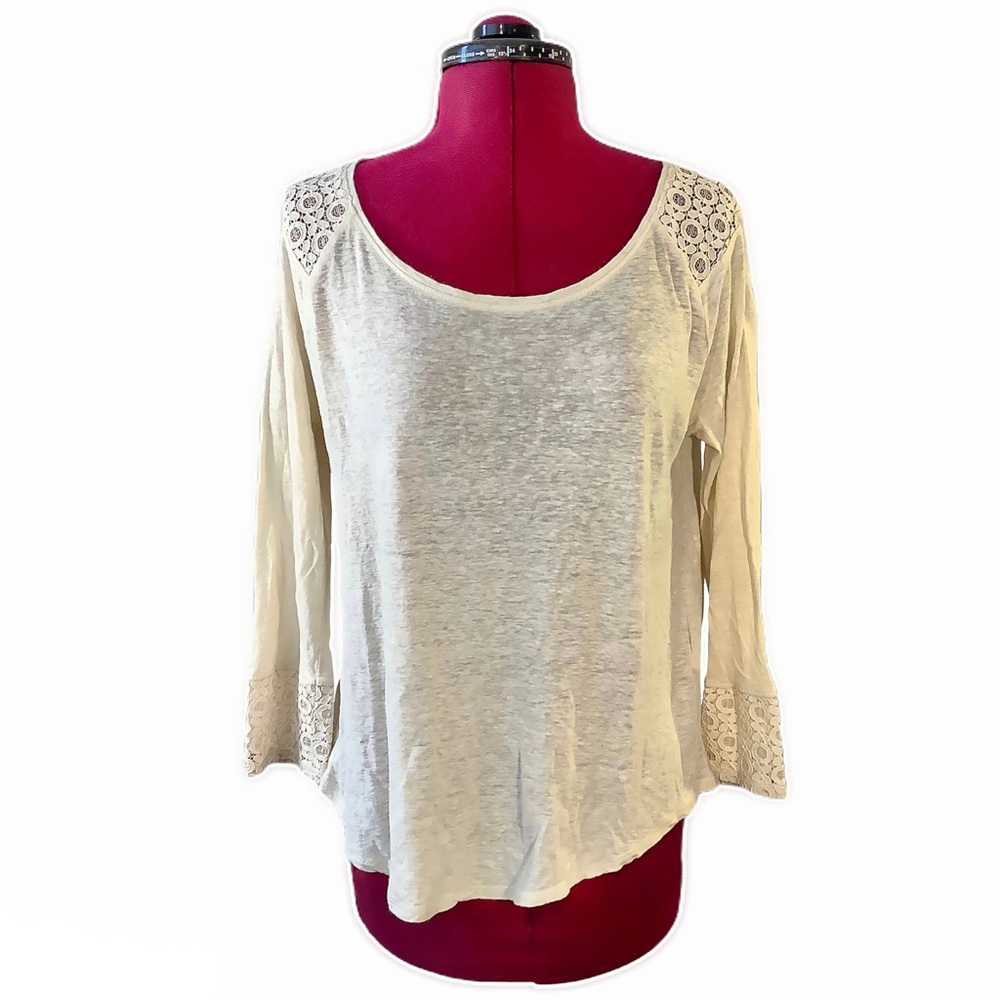 🍀LUCKY BRAND Beige Long Sleeve w/Lace - Picture 2 of 9